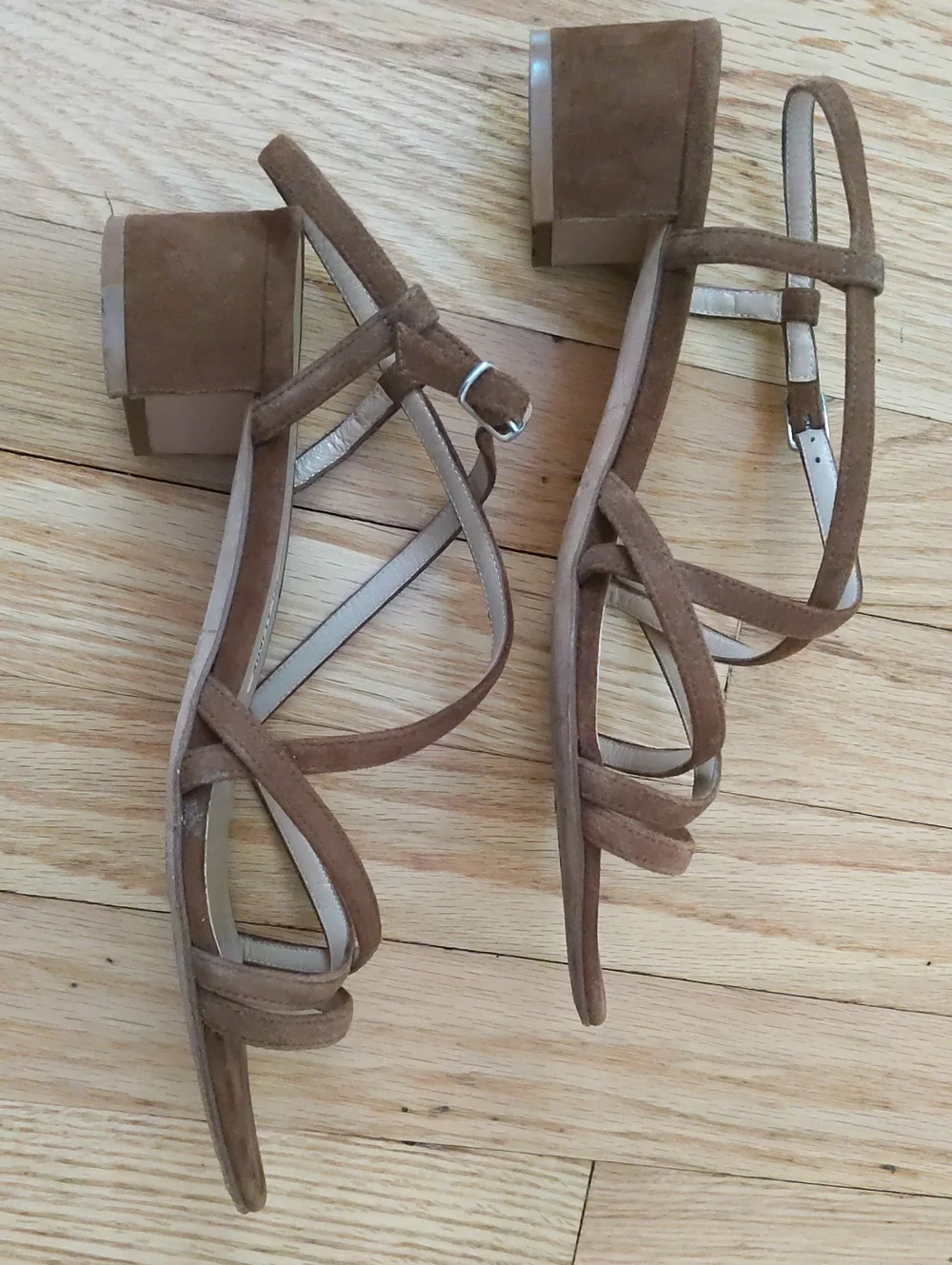 Manolo Blahnik Women's Atrita Strappy Suede Block Heel Sandals 37.5
